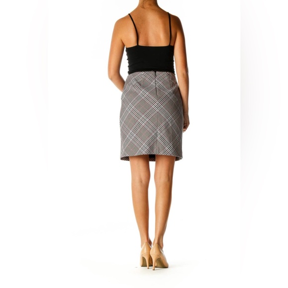 White House Black Market Ivory Houndstooth Plaid Asymmetrical Zip-Front - Picture 4 of 8